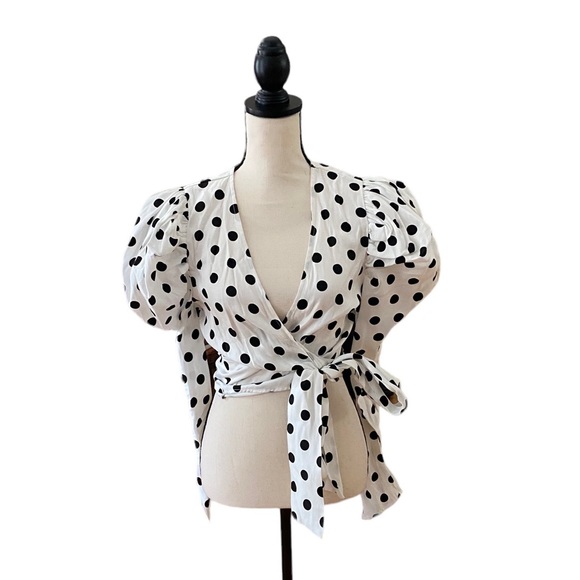 Gigot Sleeve Polka Dot Wrap Top - Picture 2 of 3